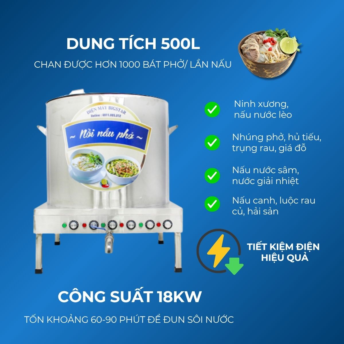 Nồi nấu phở bằng điện 500L