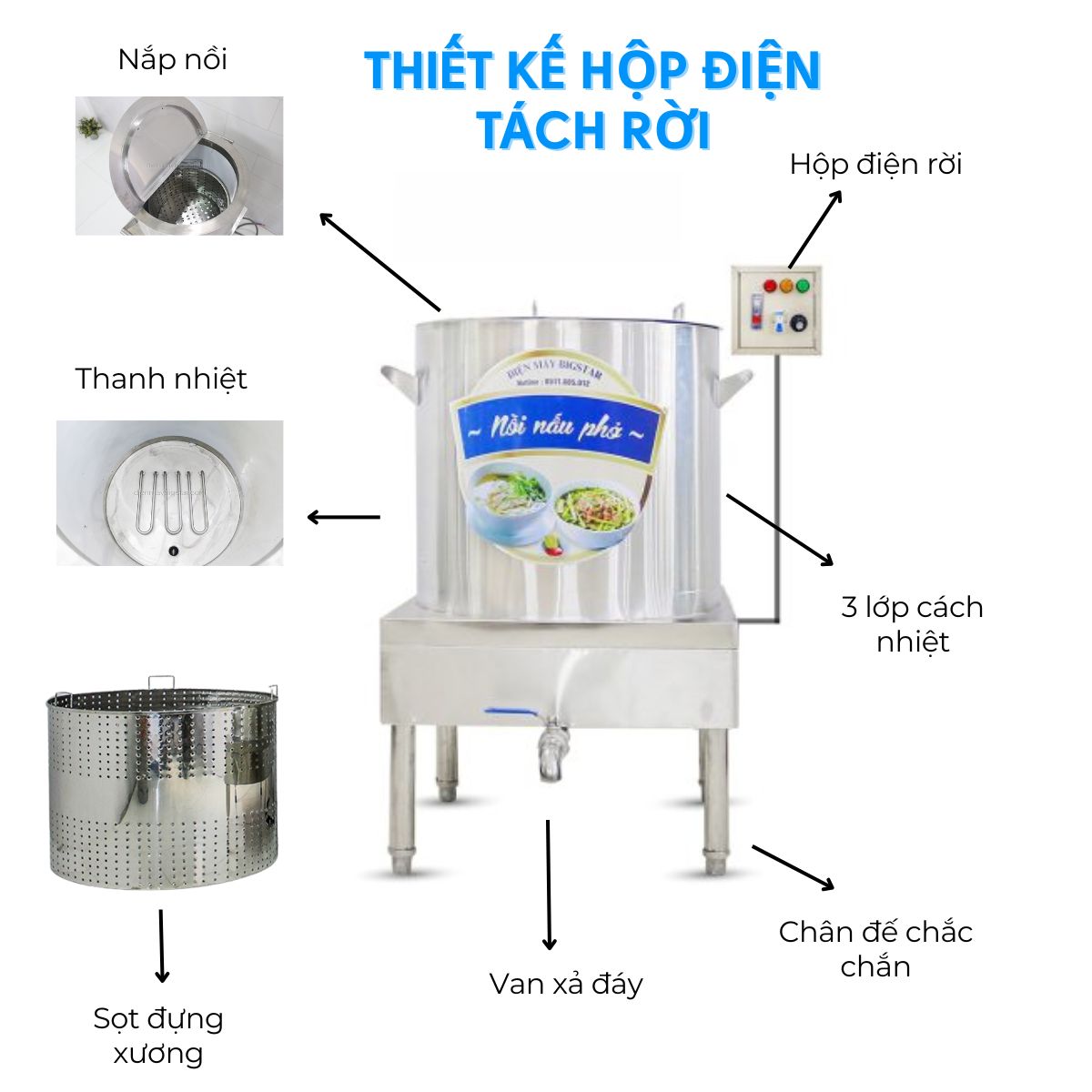 Nồi nấu phở 100L hộp điện rời