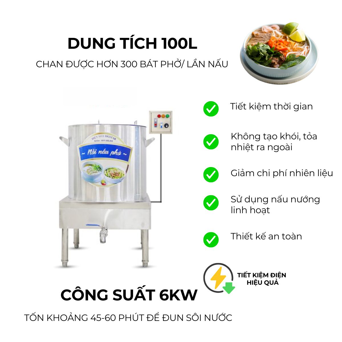 Nồi nấu phở 100L hộp điện rời