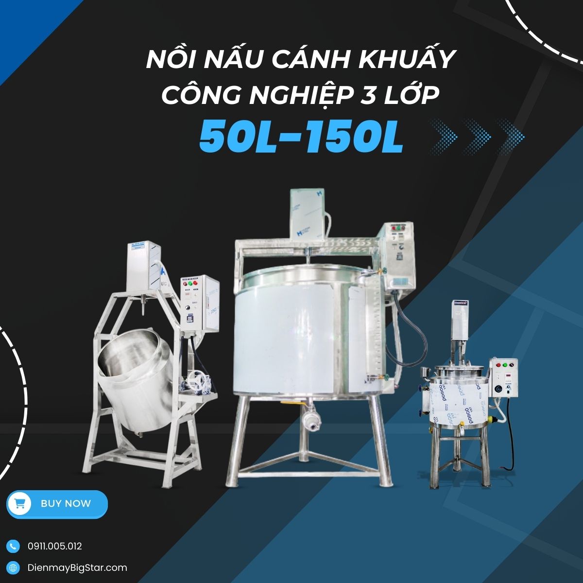 Nồi nấu cánh khuấy công nghiệp 3 lớp 50L-150L